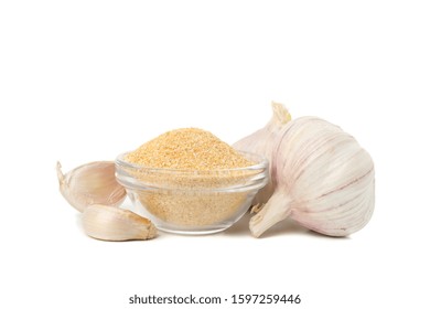 Bowl With Garlic Powder Isolated On White Background