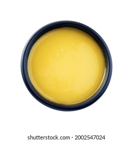 Bowl Of Ghee Butter Isolated On White, Top View