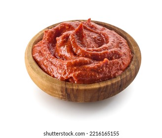 bowl of greek style tomato and red pepper dip sauce isolated on white background - Shutterstock ID 2216165155