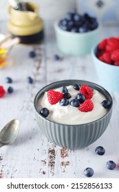 A Bowl With Greek Yogurt With Berries	