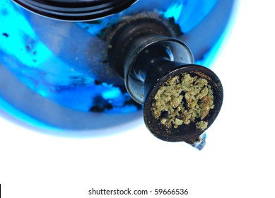 Bowl Of Ground Cannabis Leaves In A Water Bong