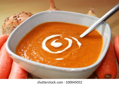 A Bowl Of Healthy Carrot And Lentil Soup.