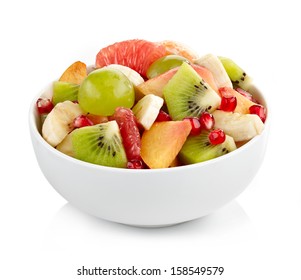 Bowl Of Healthy Fresh Fruit Salad On White Background