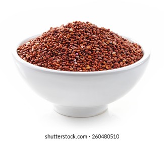 Bowl Of Healthy Red Quinoa Seeds Isolated On White