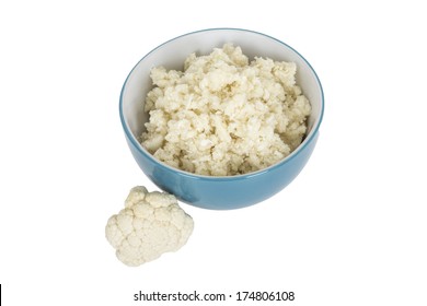 Bowl Of Healthy Vegetarian Cauliflower Rice, Isolated On White With No People