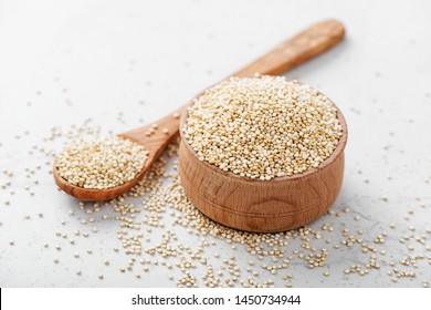 Bowl of healthy white quinoa seeds.