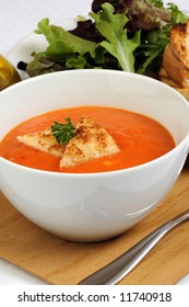 Bowl Of Homemade Roasted Red Pepper Soup.