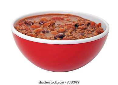 Bowl Of Hot Chili With Beans.  Isolated On White Background.