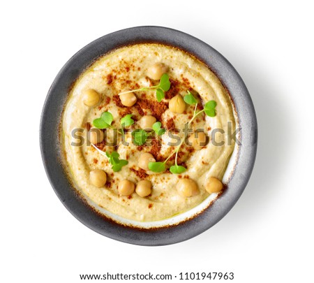 bowl of hummus isolated on white background, top view Stok fotoğraf © 