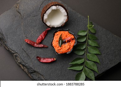 Bowl Of Indian Red Chutney, Coconut Chutney.