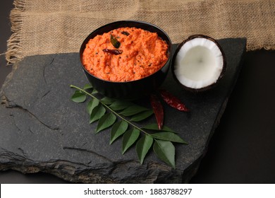 Bowl Of Indian Red Chutney, Coconut Chutney.