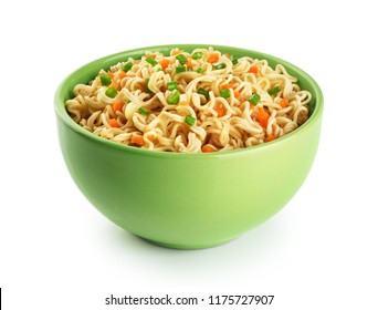 Bowl of instant noodles isolated on white background. With clipping path.