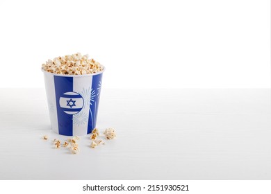 Bowl With Israeli Symbols With Popcorn, The Concept Of The Israeli Holiday Independence Day