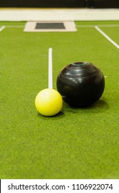 Bowl And Jack On An Indoor Bowls Carpet