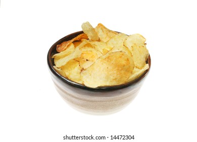 Bowl Of Kettle Chips Isolated On White