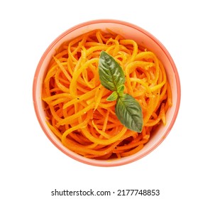 Bowl Of Korean Carrot Salad On White Background