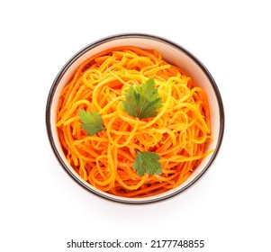 Bowl Of Korean Carrot Salad On White Background