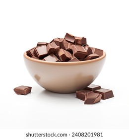 Bowl of milk chocolate pieces isolated on white background. Front view
 - Powered by Shutterstock