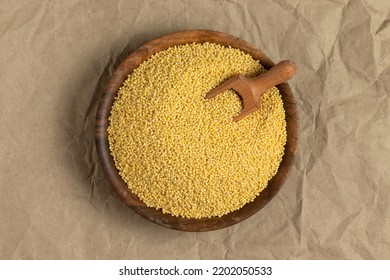 A Bowl Of Millet Groats. Top View.