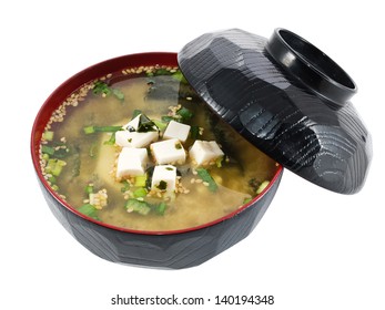 Bowl Of Miso Soup Isolated On White Background