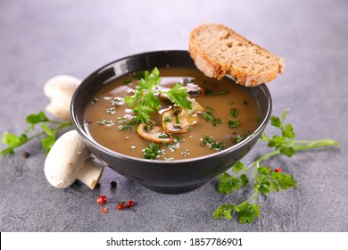 Bowl Of Mushroom Soup And Bread