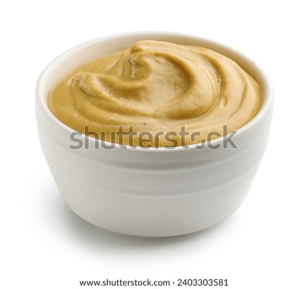 bowl of mustard isolated on white background