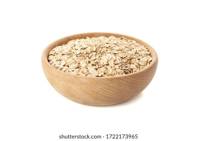 Bowl With Oatmeal Flakes Isolated On White Background