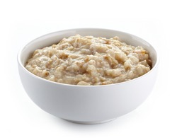 Bowl Of Oats Porridge Isolated On A White Background. Healthy Breakfast