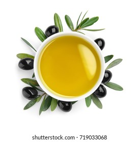 Bowl With Olive Oil Isolated On White