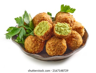 bowl of organic fried falafel balls isolated on white background, halafel - Shutterstock ID 2167148729