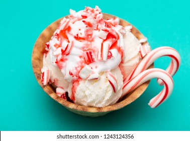 A Bowl Of Peppermint Ice Cream In An Edible Waffle Cone Bowl