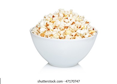 Bowl Of Popcorn Isolated On White Background