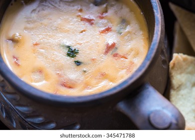 Bowl Of Queso With Tortilla Chips