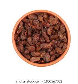Bowl of raisins from the top on a white background - Shutterstock ID 1800567052