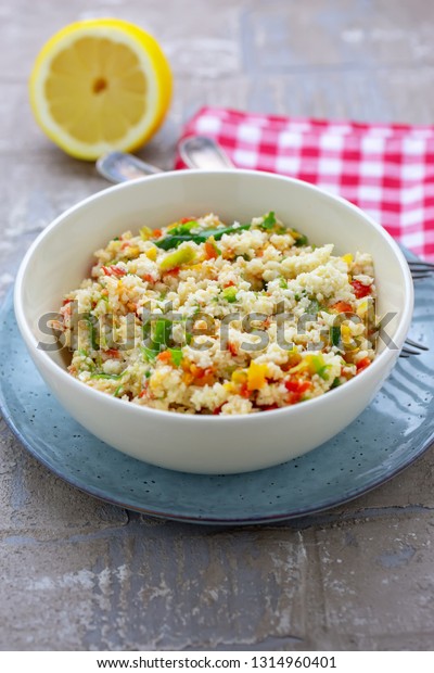 Bowl Raw Cauliflower Couscous Salad Your Stock Photo Edit Now 1314960401