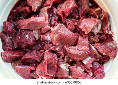 Bowl Of Raw Diced Wild Boar And Venison Meat