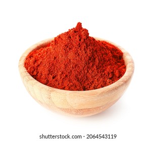 Bowl With Red Chili Powder On White Background