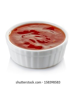 Bowl Of Red Hot Chilli Pepper Sauce On White Background