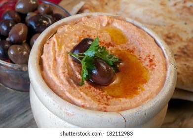 Bowl Of Red Pepper Hummus 