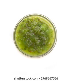 A Bowl Of  Relish Sauce On A White Background