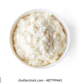 Bowl Of Rice Flakes Porridge Isolated On White Background; Top View