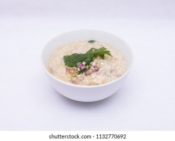 A Bowl Of Rice Porridge Isolated On White Background