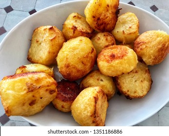 Bowl Of Roast Potatoes From Above