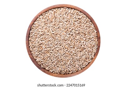 Bowl of rye grains isolated on white background, top view - Shutterstock ID 2247015169