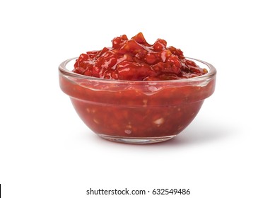 Bowl With Salsa Sauce Isolated On White Background