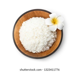 Bowl Of Shea Butter On White Background, Top View