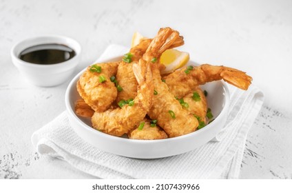 Bowl Of Shrimp Tempura With Soy Sauce