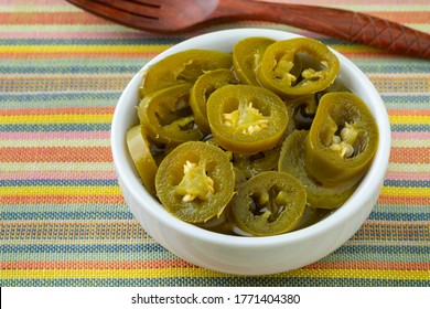 Bowl With Sliced Pickled Jalapeno Peppers