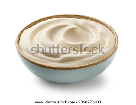 bowl of sour cream dip yogurt sauce isolated on white background