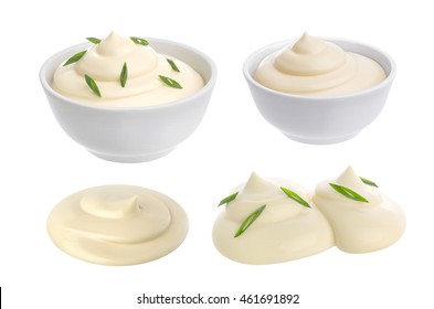 Bowl Of Sour Cream Isolated On White